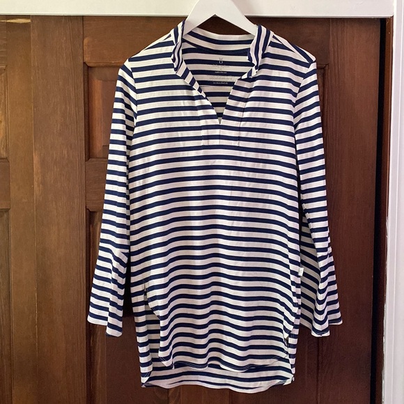 Dudley Stephens india bell sleeve nautical white and navy stripe tunic medium - Picture 1 of 5